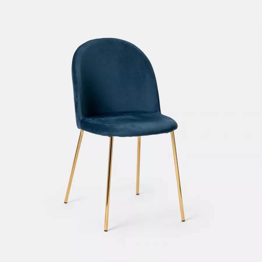 Sedia in velluto blu petrolio con gambe in metallo finitura oro - Zilla