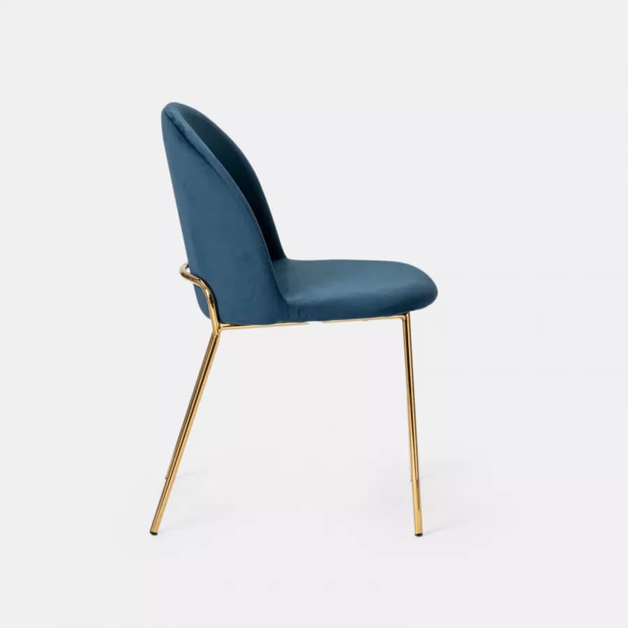 Sedia in velluto blu petrolio con gambe in metallo finitura oro - Zilla