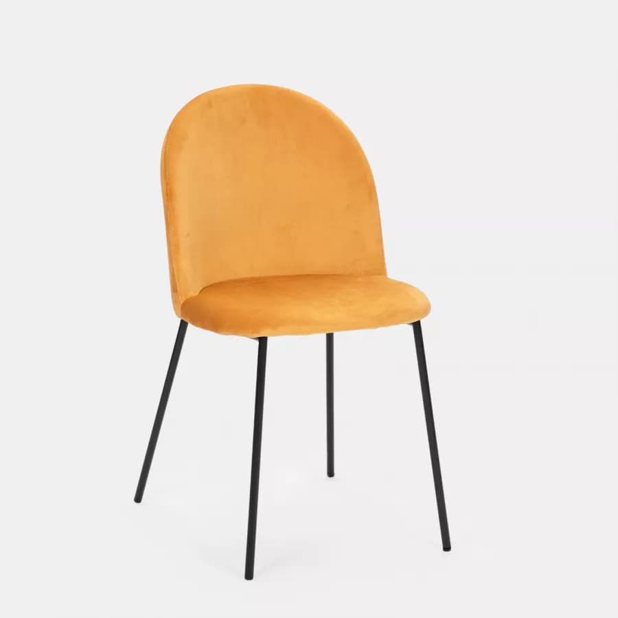Sedia in velluto giallo ocra con gambe in metallo nero - Zilla