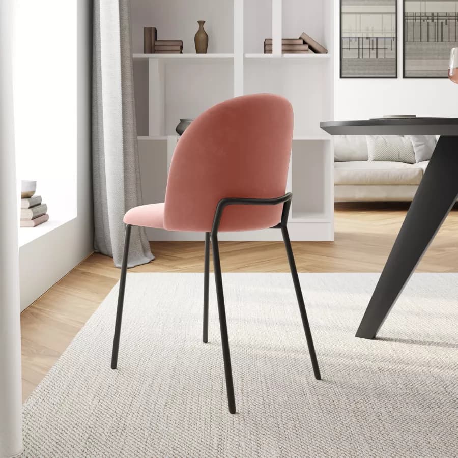 Sedia in velluto rosa antico con gambe in metallo nero - Zilla
