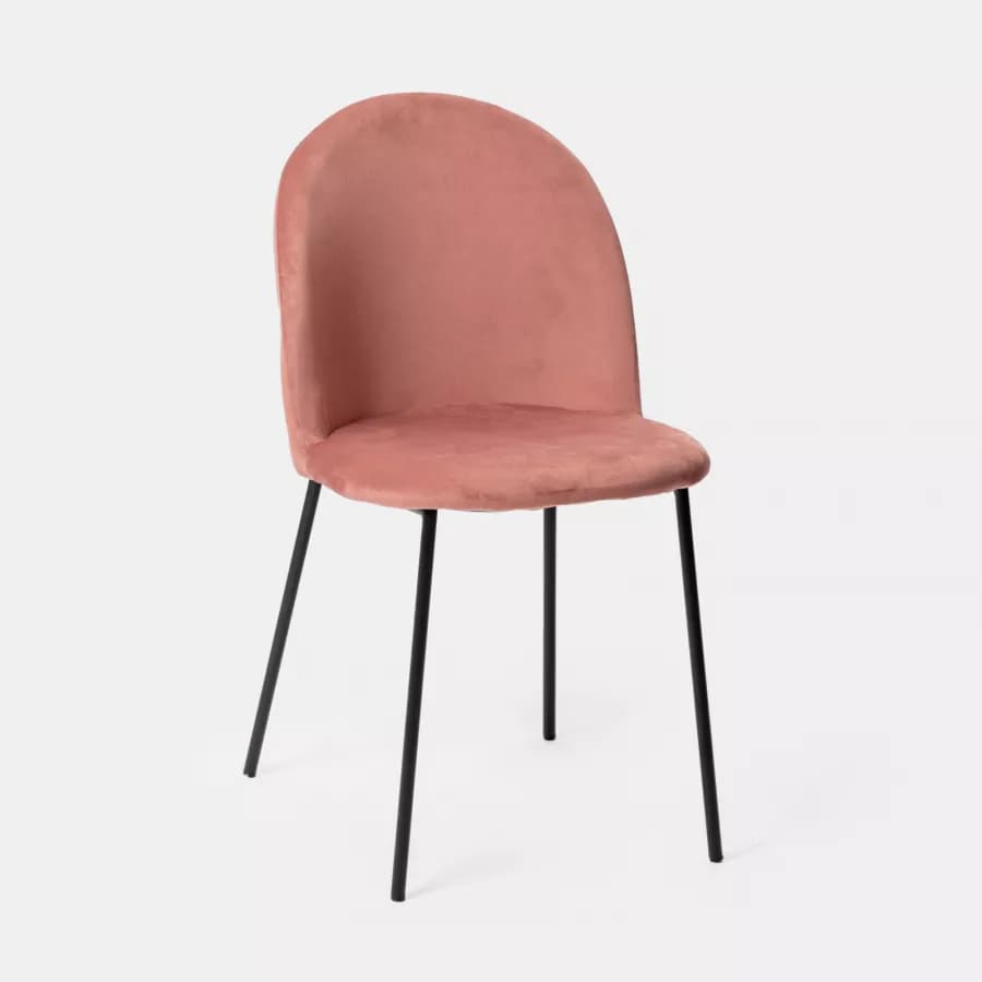 Sedia in velluto rosa antico con gambe in metallo nero - Zilla