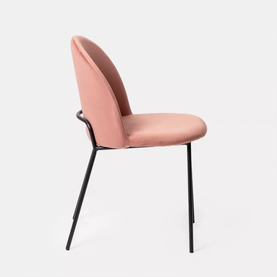 Sedia in velluto rosa antico con gambe in metallo nero - Zilla