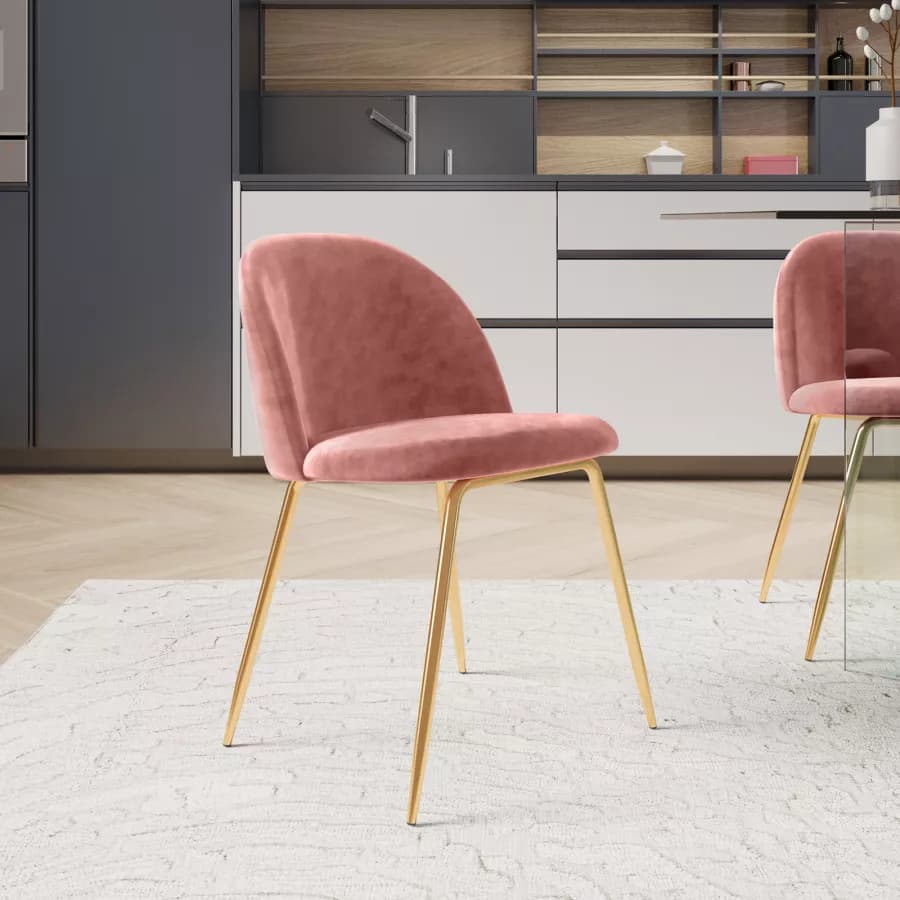Sedia in velluto rosa antico con gambe oro - Melt