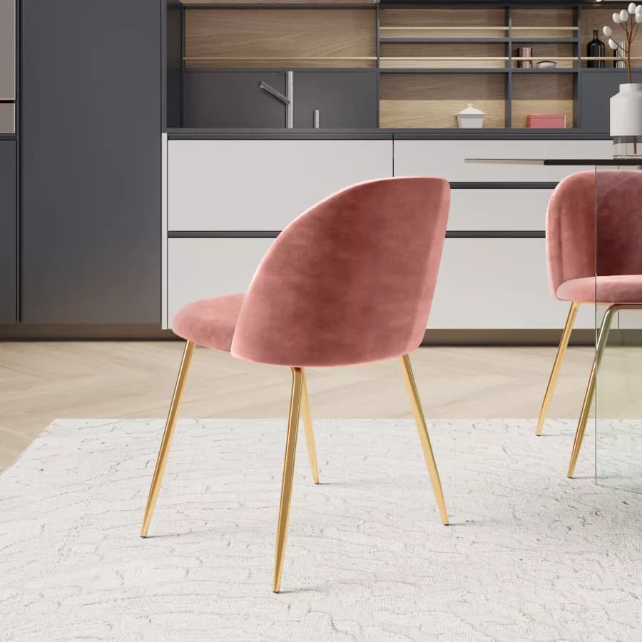 Sedia in velluto rosa antico con gambe oro - Melt