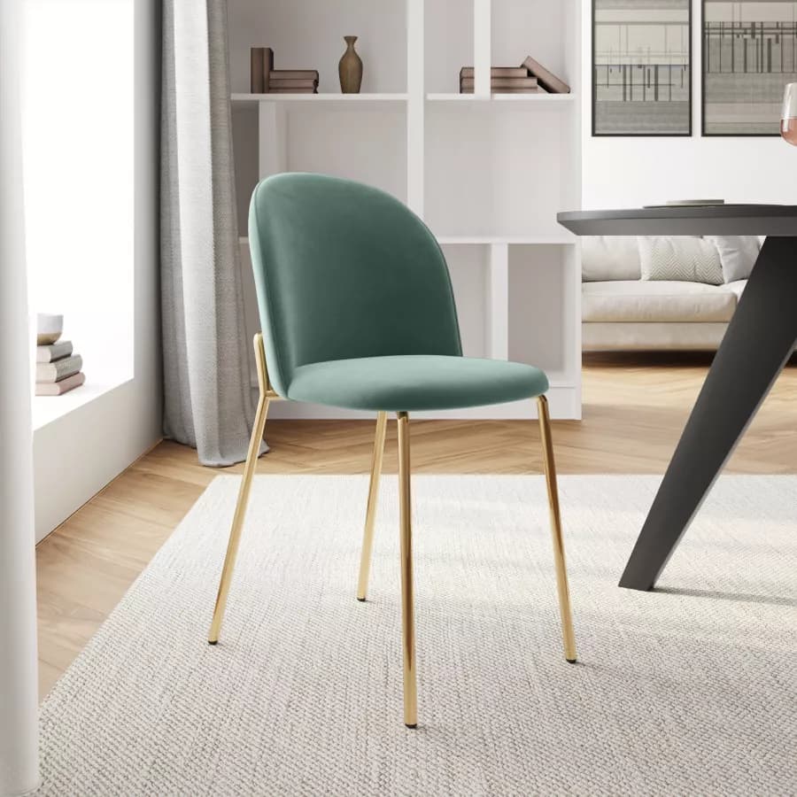 Sedia in velluto verde salvia con gambe in metallo finitura oro - Zilla