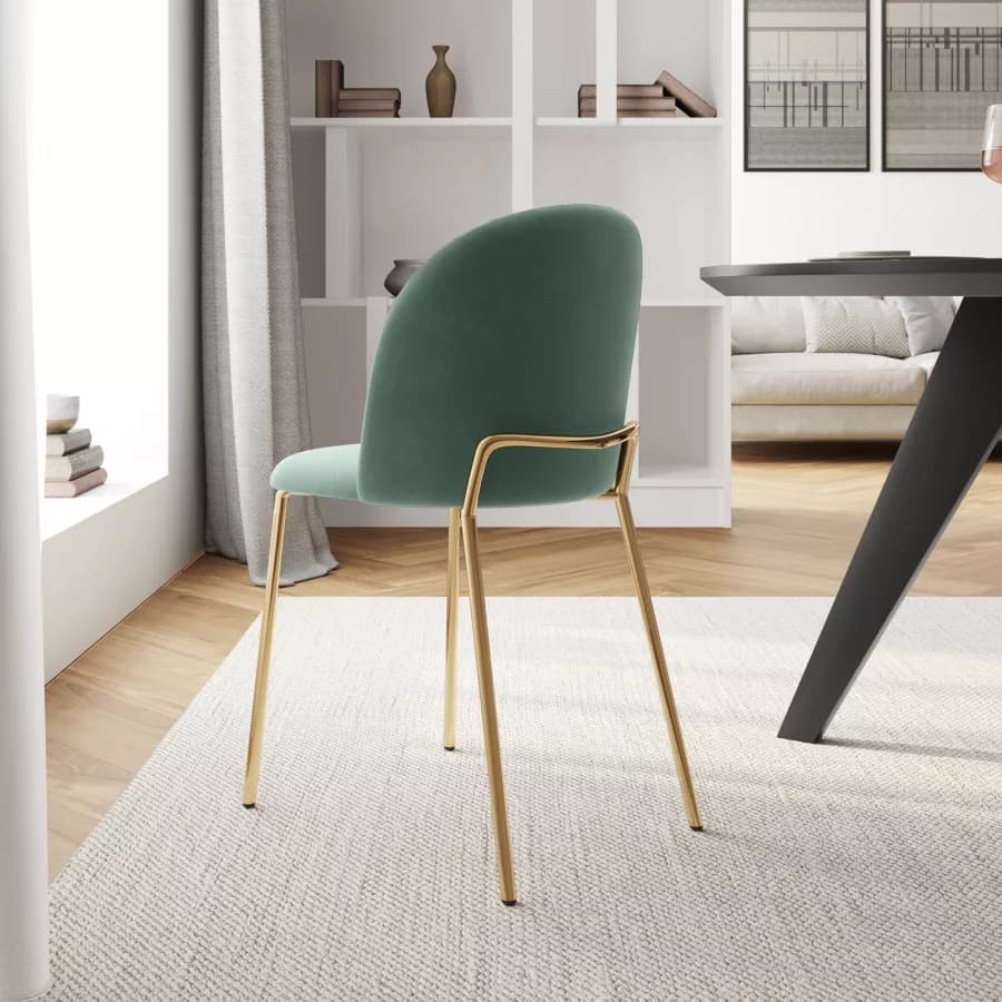 Sedia in velluto verde salvia con gambe in metallo finitura oro - Zilla