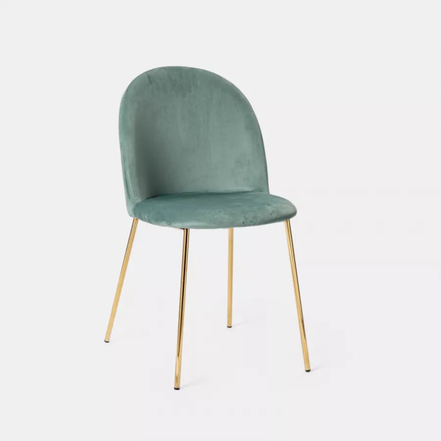 Sedia in velluto verde salvia con gambe in metallo finitura oro - Zilla