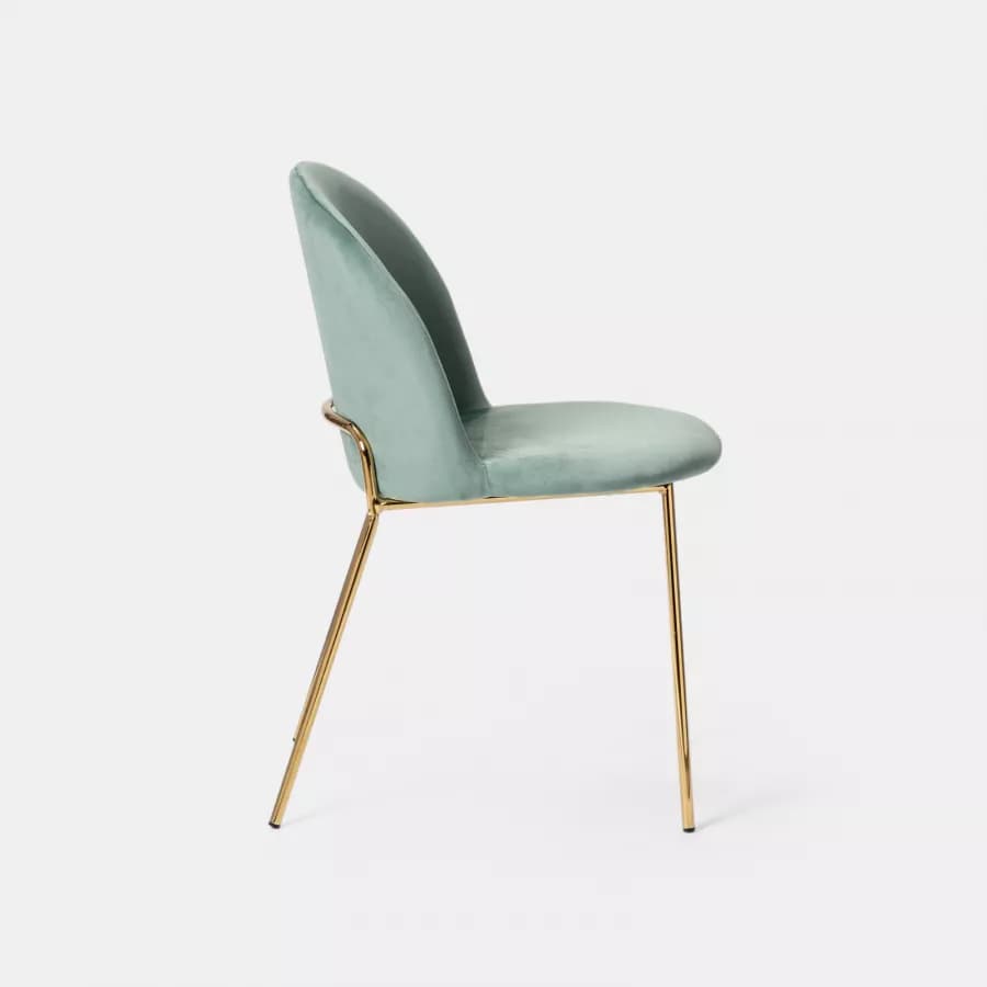 Sedia in velluto verde salvia con gambe in metallo finitura oro - Zilla