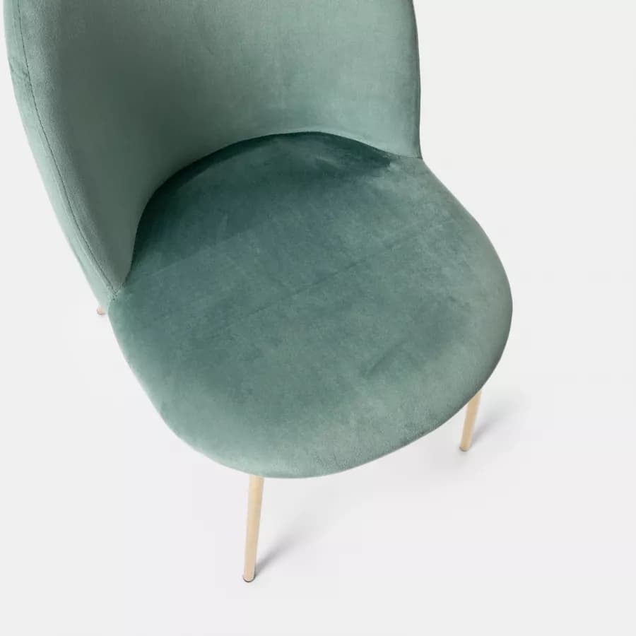 Sedia in velluto verde salvia con gambe in metallo finitura oro - Zilla