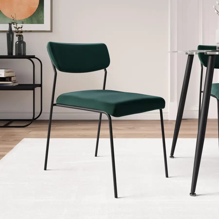 Sedia in velluto verde scuro con struttura in metallo nero - Cika