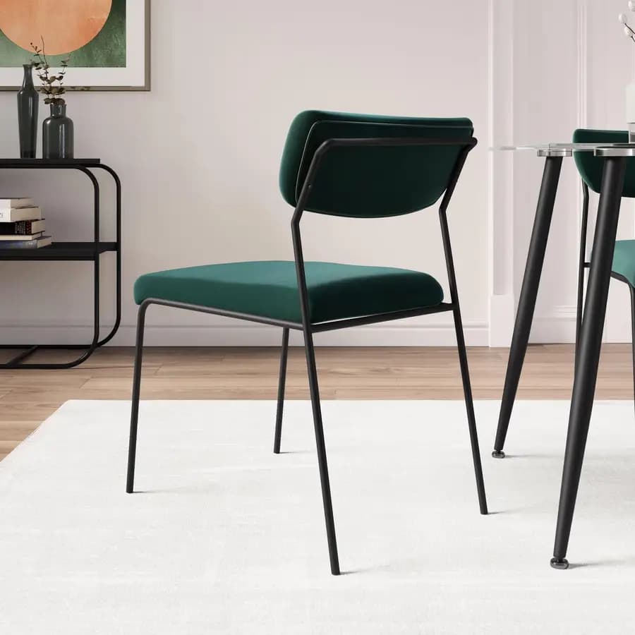 Sedia in velluto verde scuro con struttura in metallo nero - Cika