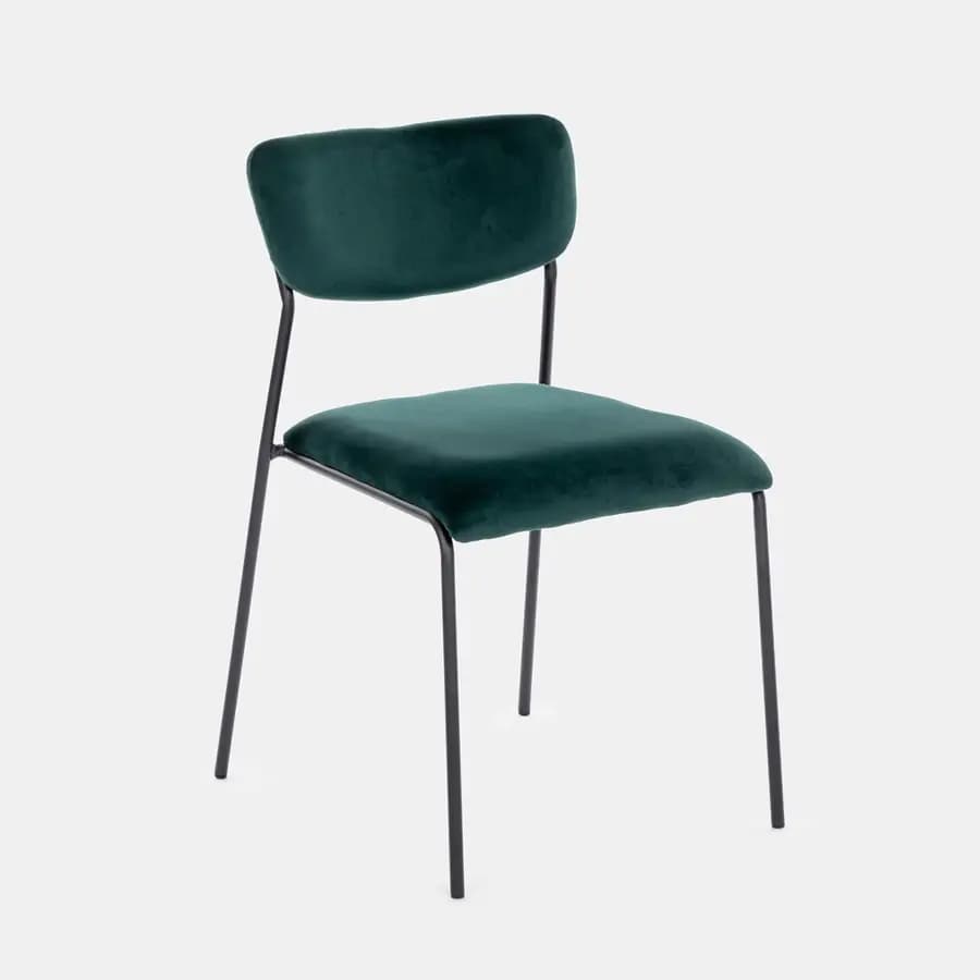 Sedia in velluto verde scuro con struttura in metallo nero - Cika