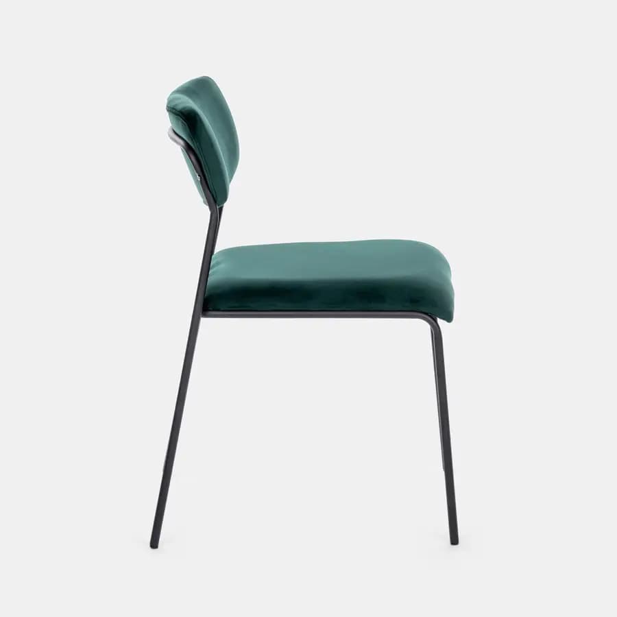 Sedia in velluto verde scuro con struttura in metallo nero - Cika