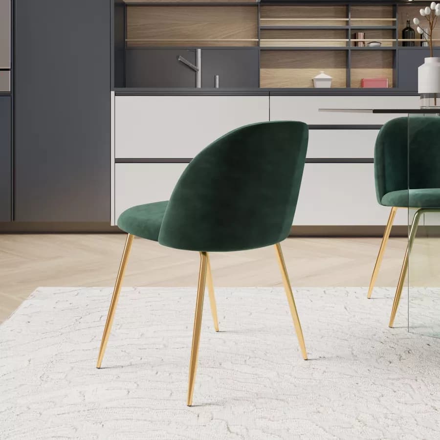Sedia in velluto verde scuro con gambe oro - Melt