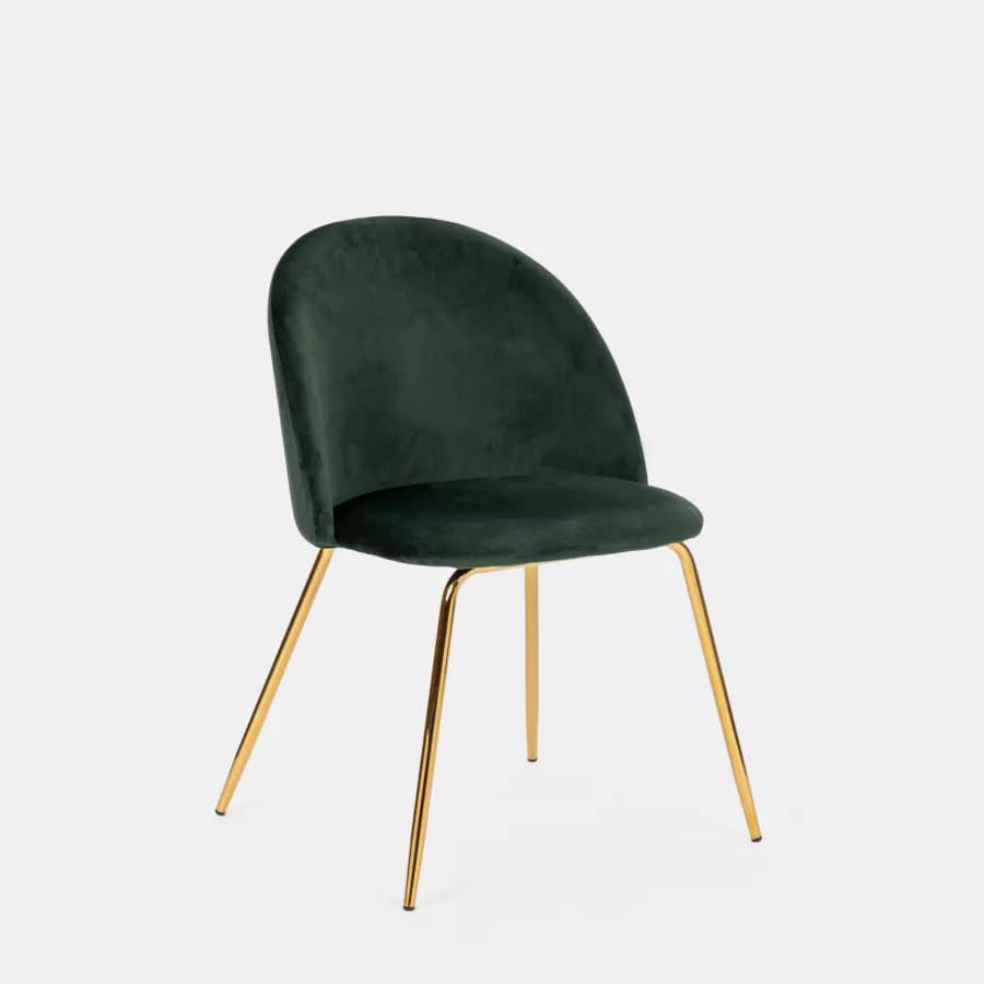Sedia in velluto verde scuro con gambe oro - Melt