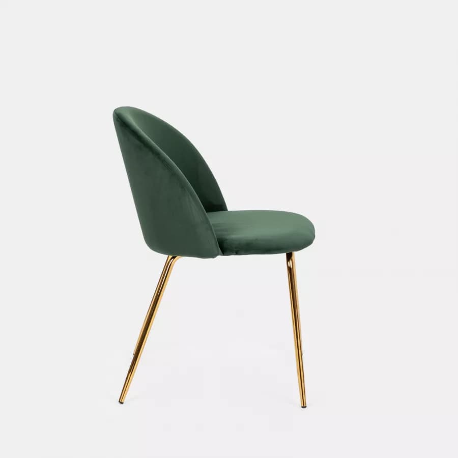 Sedia in velluto verde scuro con gambe oro - Melt