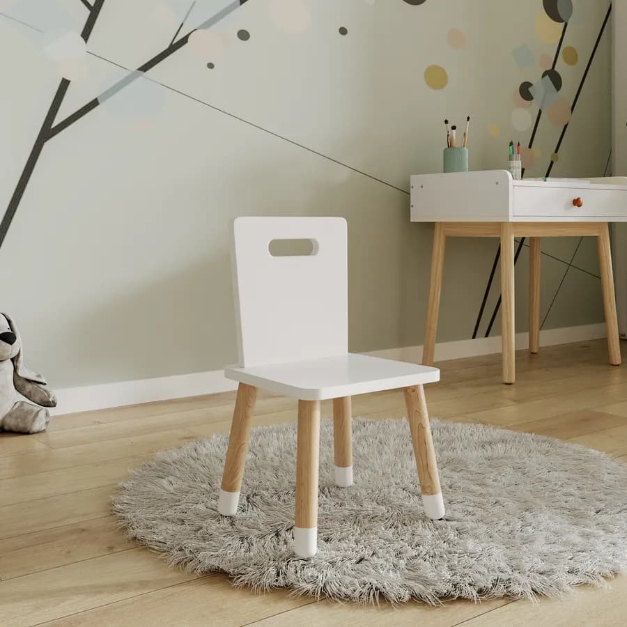 Sedia per bambini in legno bianco e naturale - Lollipop