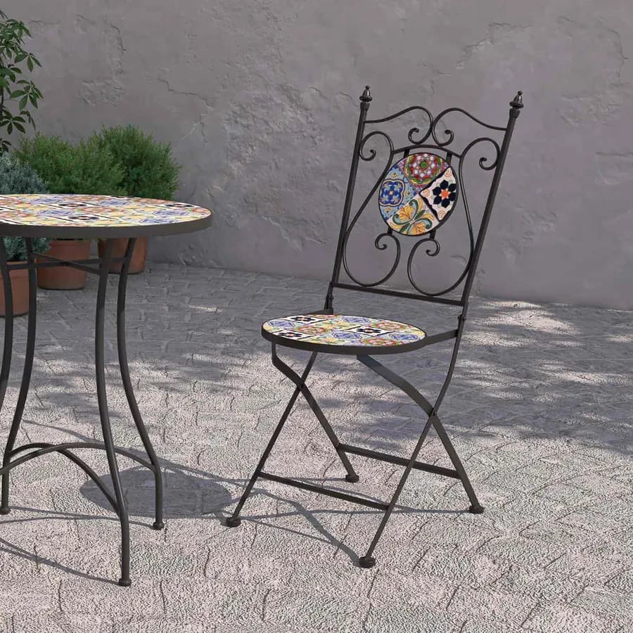 Sedia pieghevole con decorazione maiolica toni freddi - Otranto