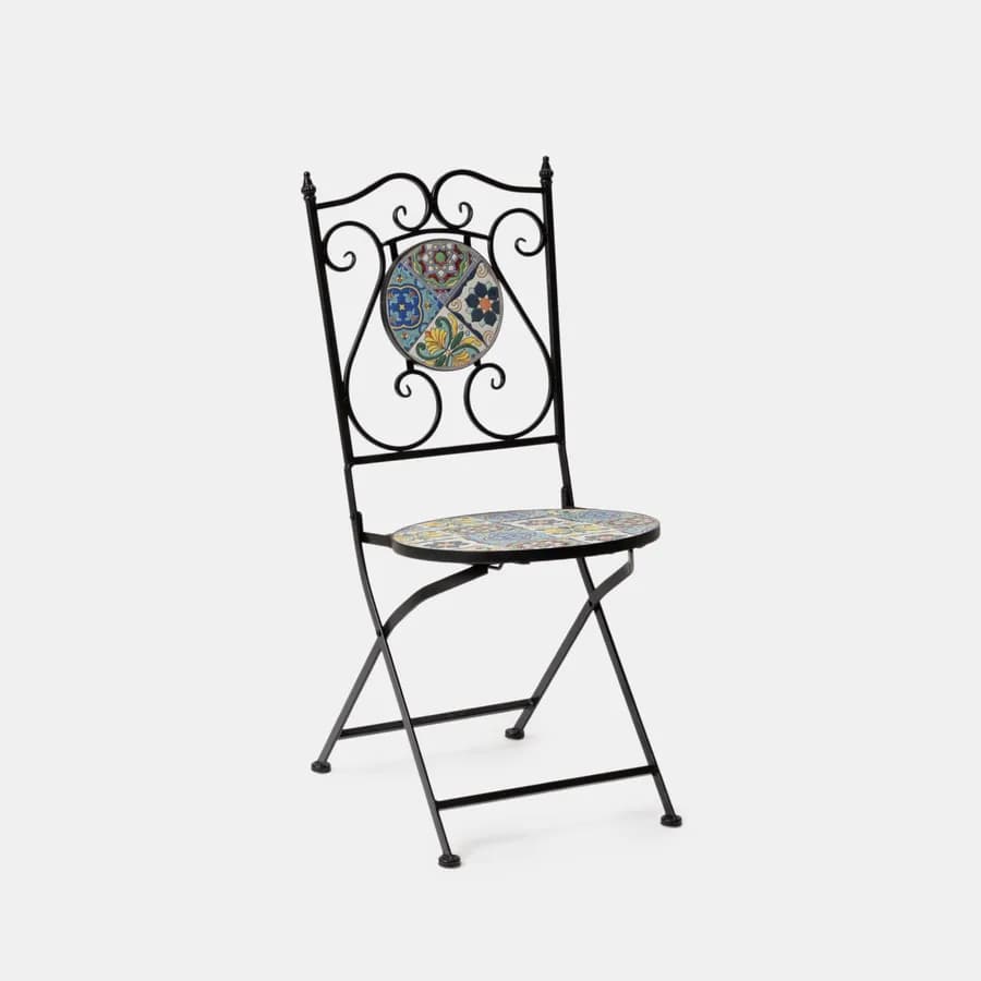 Sedia pieghevole con decorazione maiolica toni freddi - Otranto