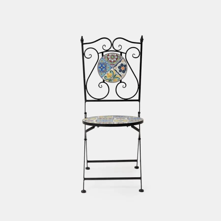 Sedia pieghevole con decorazione maiolica toni freddi - Otranto