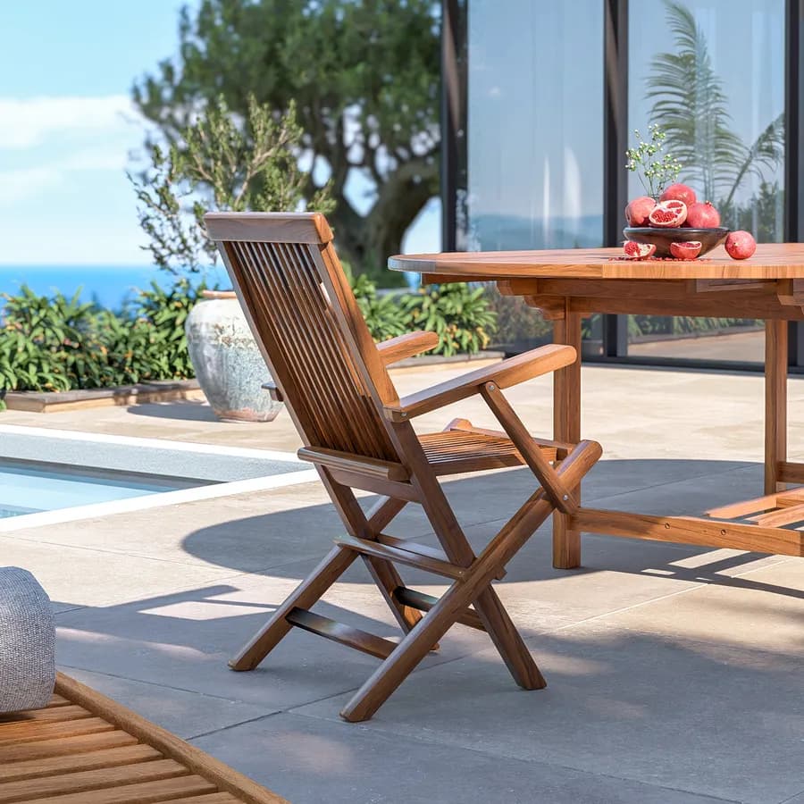 Sedia pieghevole da esterno con braccioli in legno teak - Louis