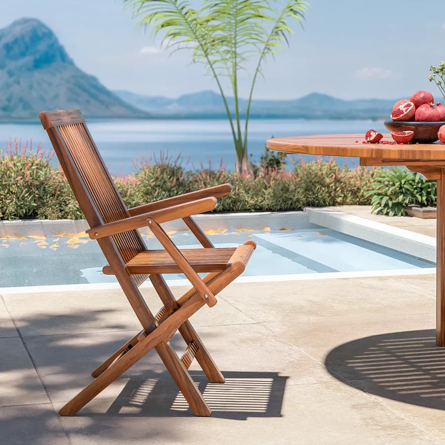 Sedia pieghevole da esterno con braccioli in legno teak - Louis