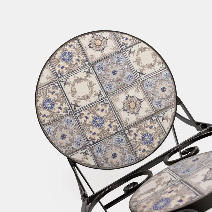 Sedia pieghevole da giardino in metallo nero con decoro mosaico - Otranto