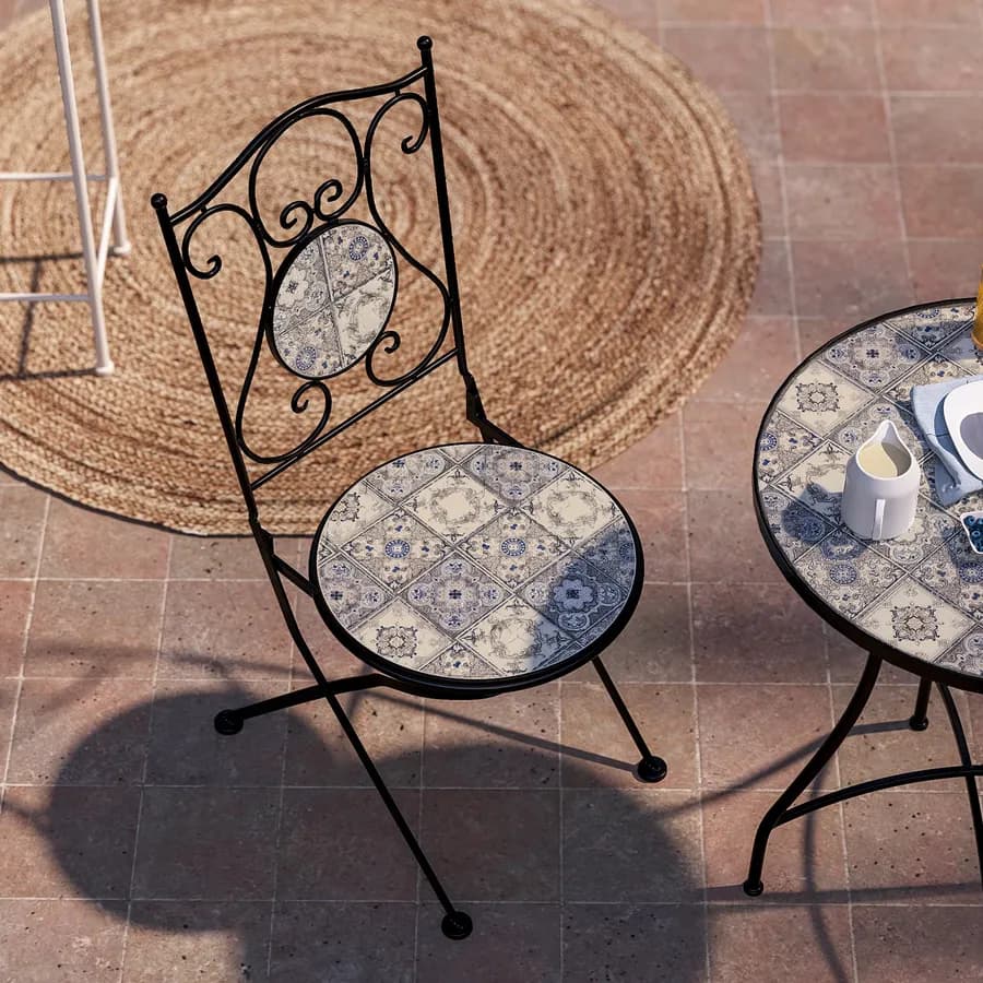 Sedia pieghevole da giardino in metallo nero con decoro mosaico - Otranto