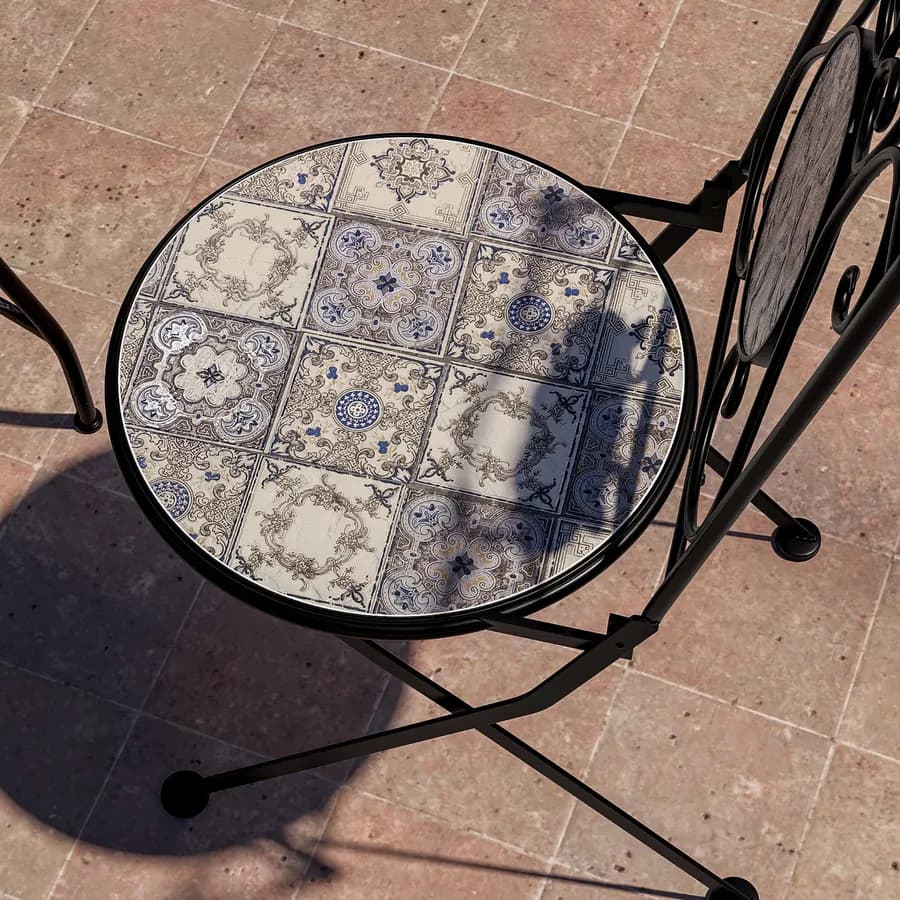Sedia pieghevole da giardino in metallo nero con decoro mosaico - Otranto
