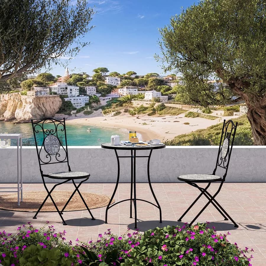 Sedia pieghevole da giardino in metallo nero con decoro mosaico - Otranto
