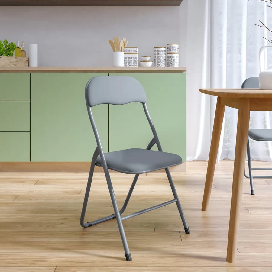 Sedia pieghevole grigio scuro con cuscino imbottito e struttura in metallo - Fold Color
