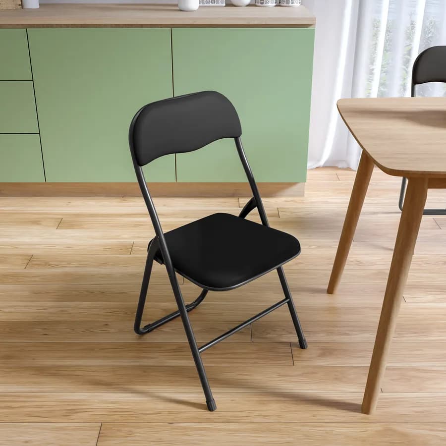 Sedia pieghevole nera con cuscino imbottito e struttura in metallo - Fold Color