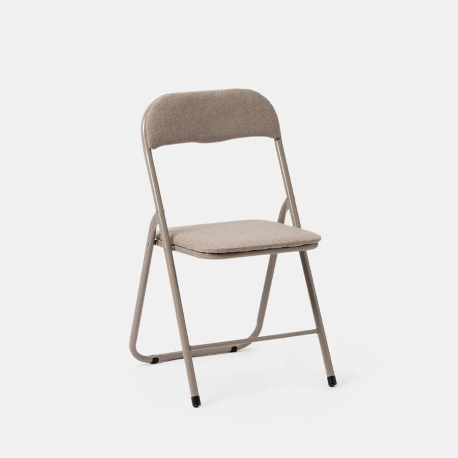 Sedia pieghevole tortora con cuscino in tessuto imbottito e struttura in metallo - Fold