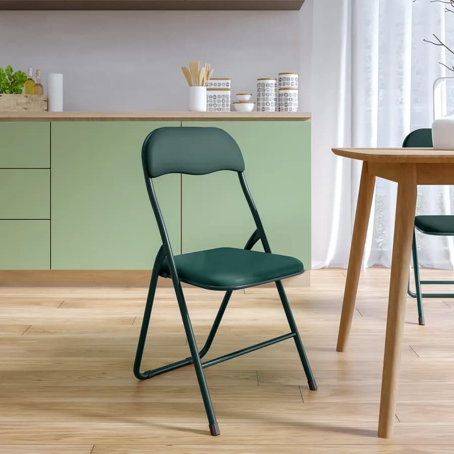 Sedia pieghevole verde bosco con cuscino imbottito e struttura in metallo - Fold Color