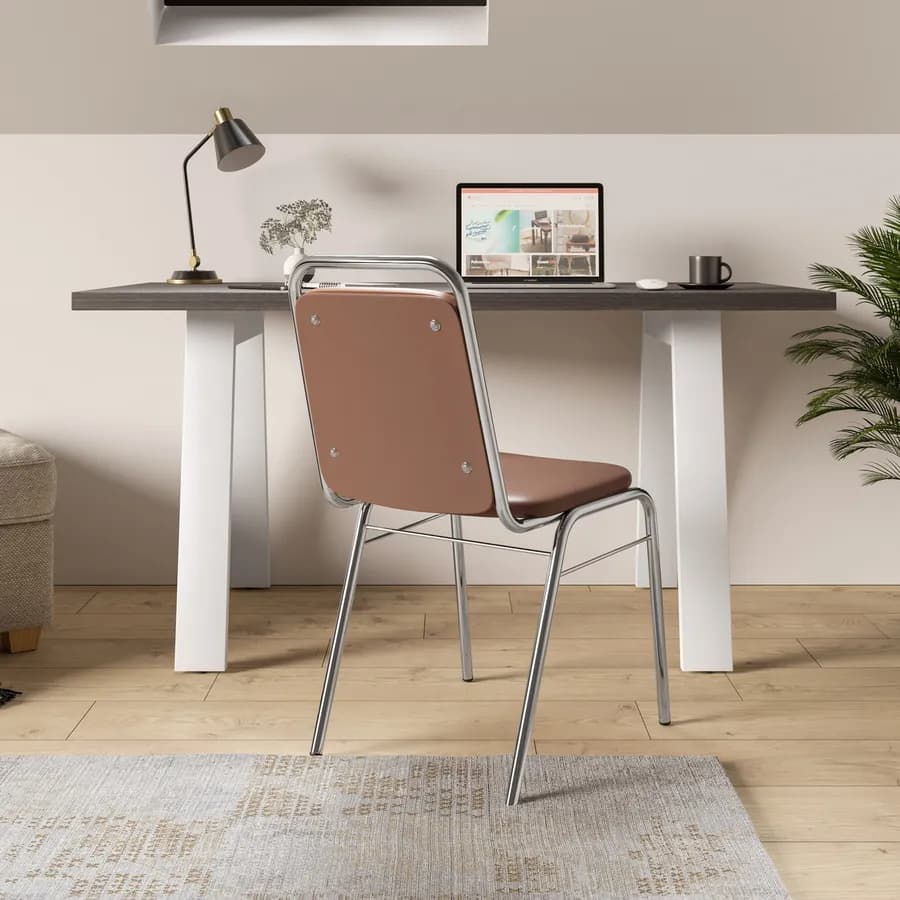 Sedia ufficio impilabile in similpelle cognac con gambe in metallo cromo - Wesper