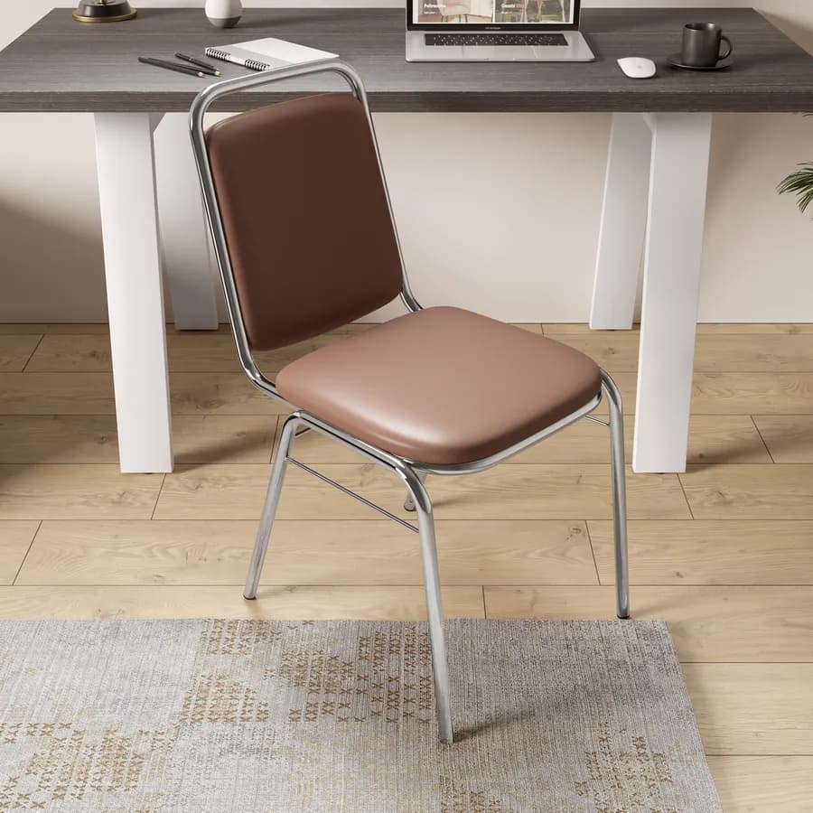 Sedia ufficio impilabile in similpelle cognac con gambe in metallo cromo - Wesper