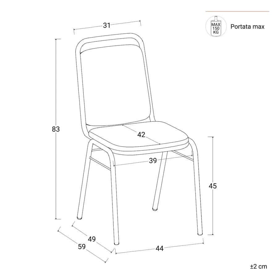 Sedia ufficio impilabile in similpelle cognac con gambe in metallo cromo - Wesper