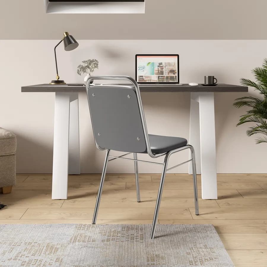 Sedia ufficio impilabile in similpelle grigio con gambe in metallo cromo - Wesper