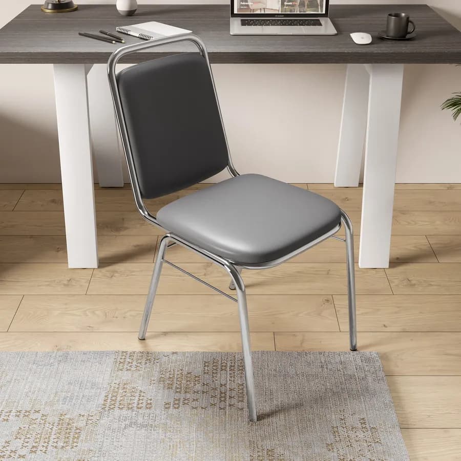 Sedia ufficio impilabile in similpelle grigio con gambe in metallo cromo - Wesper