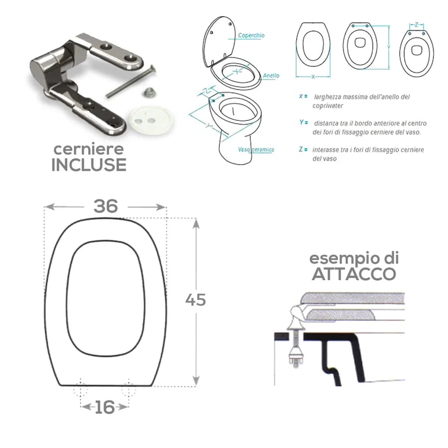 Sedile copriwc in legno bianco compatibile con la serie Diana di Azzurra