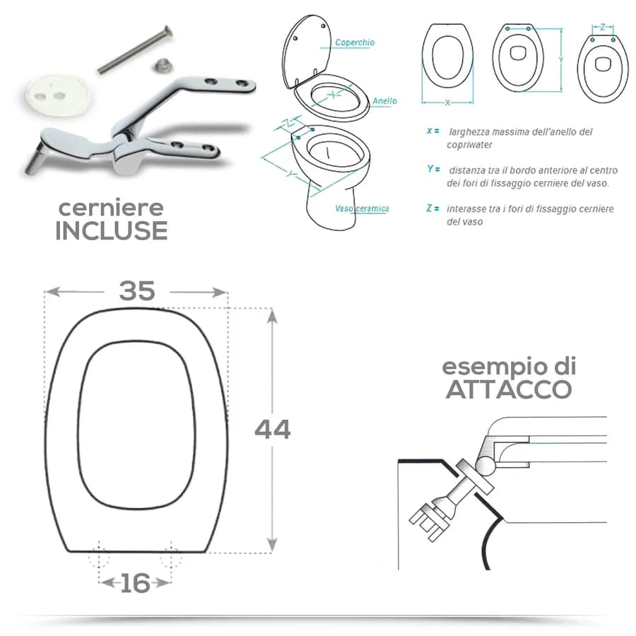 Sedile copriwc in legno bianco europeo compatibile con la serie Conca di Ideal Standard