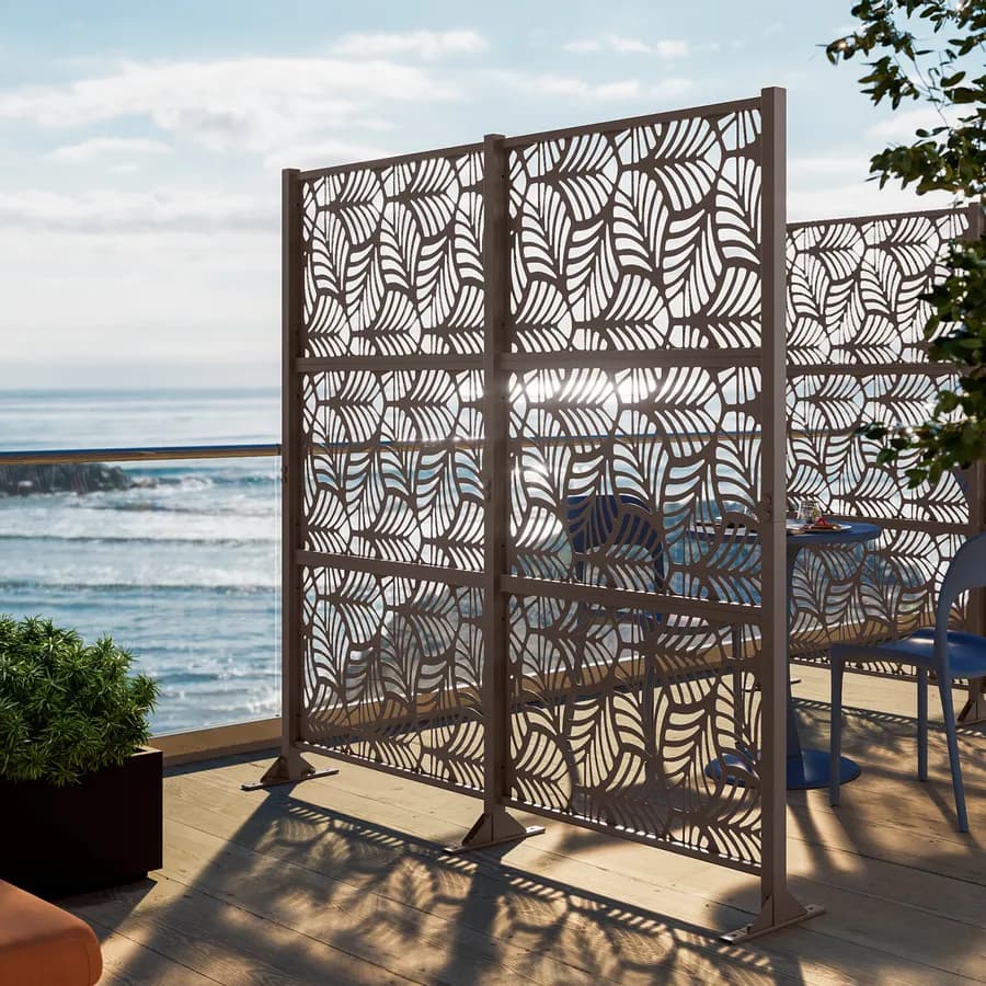 Separé doppio da giardino in acciaio bronzo 200x30x180h cm con disegno foglia di palma - Callen