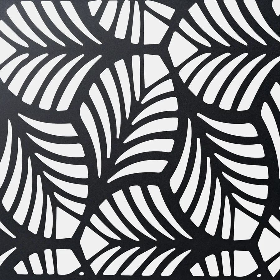 Separé triplo da giardino 300x30x180h cm con disegno foglia di palma in acciaio nero - Callen