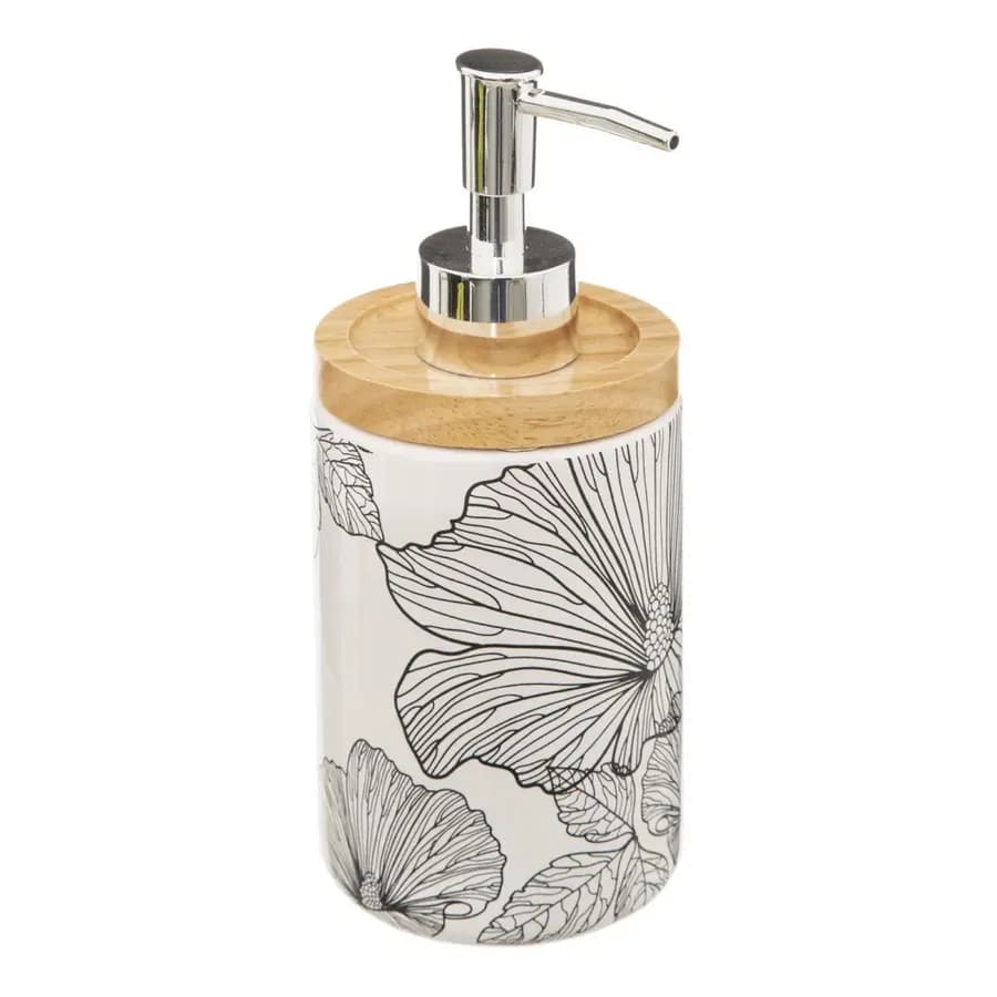 Set 2 accessori dispenser e portaspazzolino in gres con stampa floreale - Noirfleur