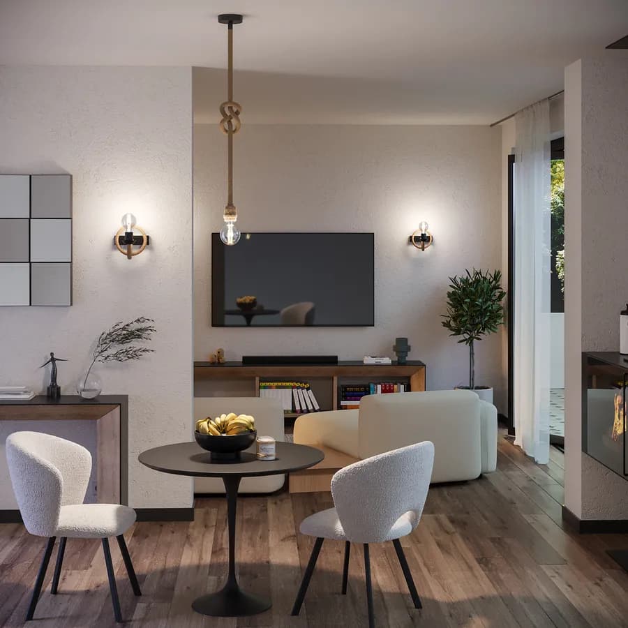 Set lampada sospesa 1 luce e 2 applique in metallo nero e corda naturale