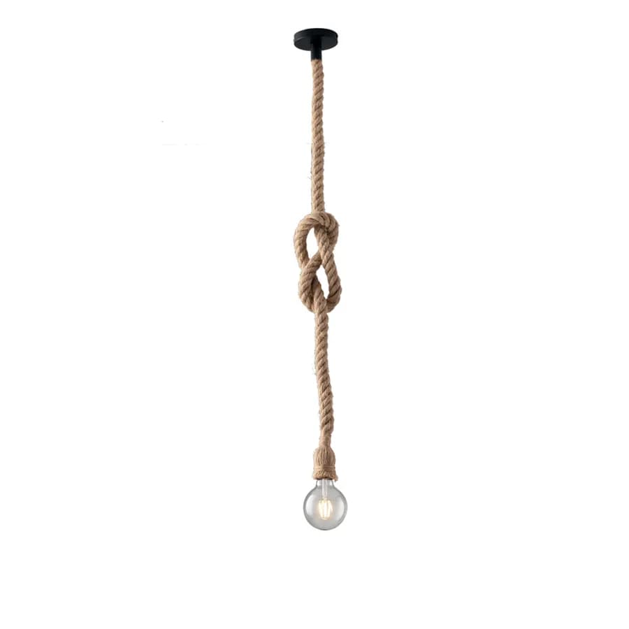 Set lampada sospesa 1 luce e 2 applique in metallo nero e corda naturale