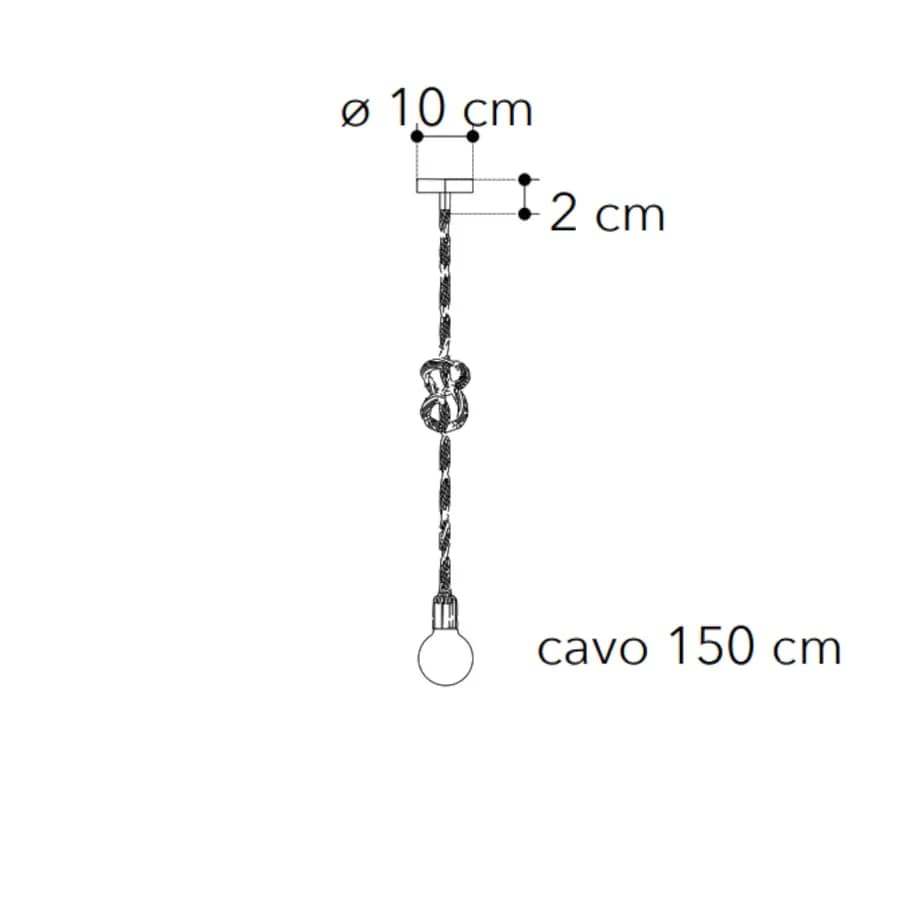 Set lampada sospesa 1 luce e 2 applique in metallo nero e corda naturale