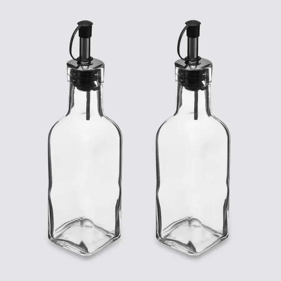 Set 2 bottiglie per olio e aceto in acciaio inox e vetro