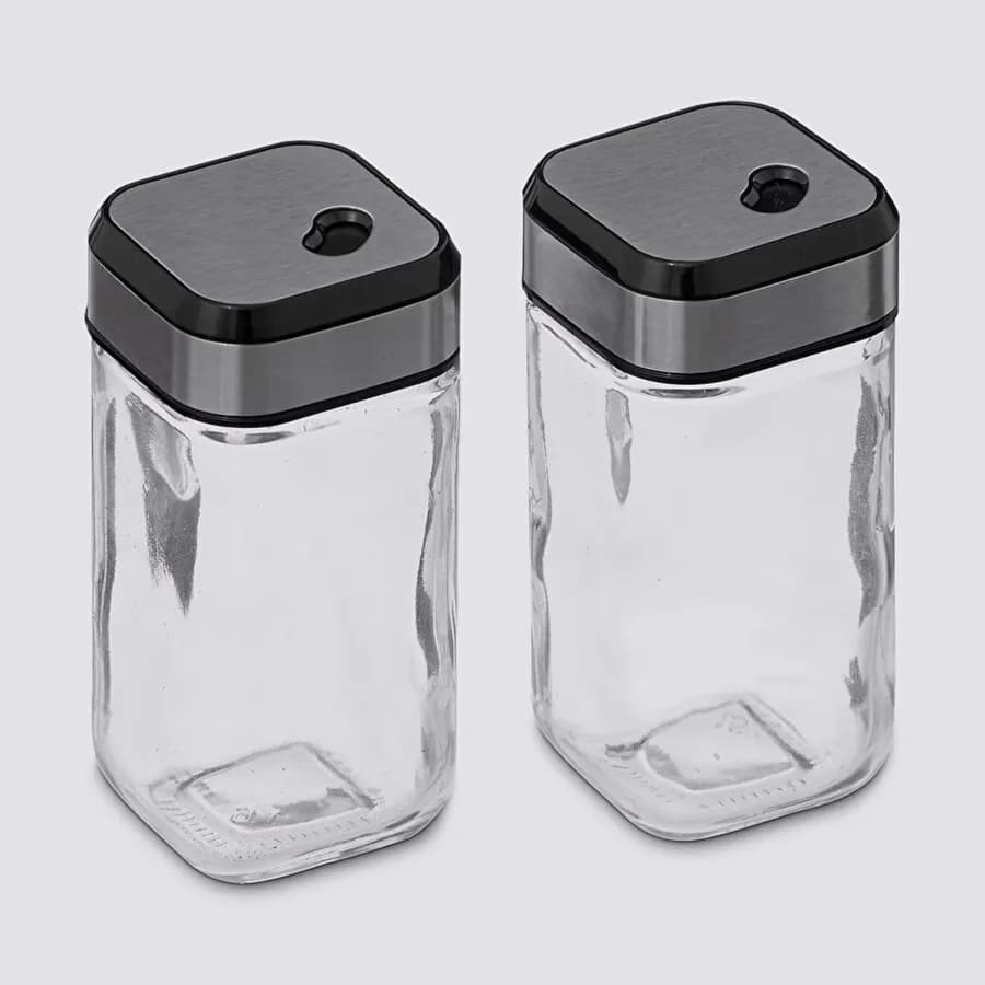 Set 2 contenitori per sale e pepe in acciaio inox cromo e vetro
