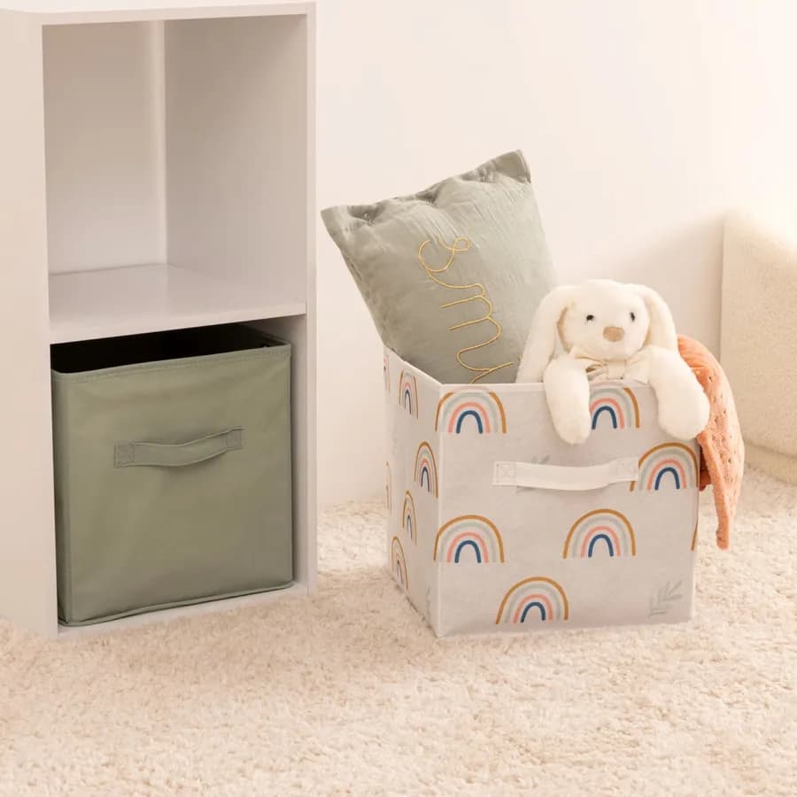 Set 2 cubi contenitori 29x29 cm verde e bianco - Kids